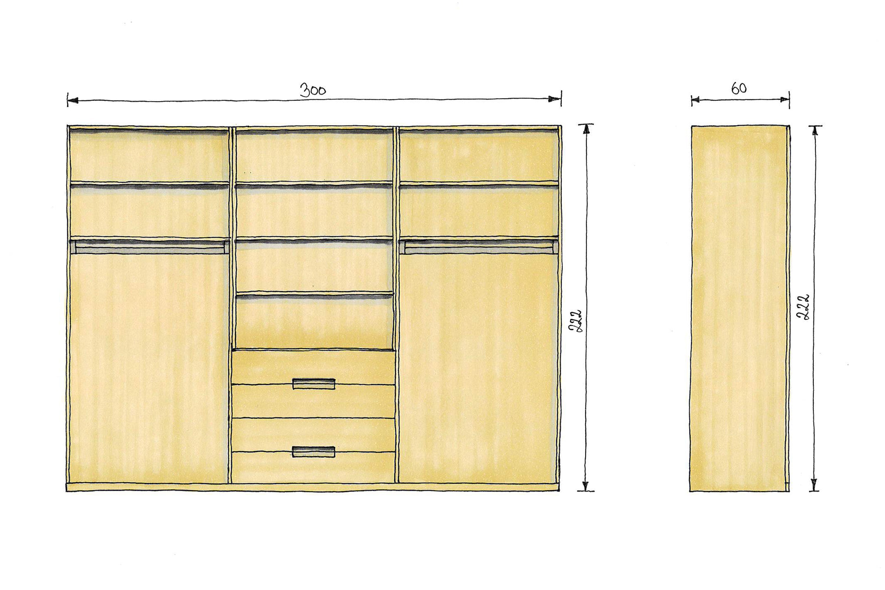 Abmessungen Eichenschrank 300x60x222cm